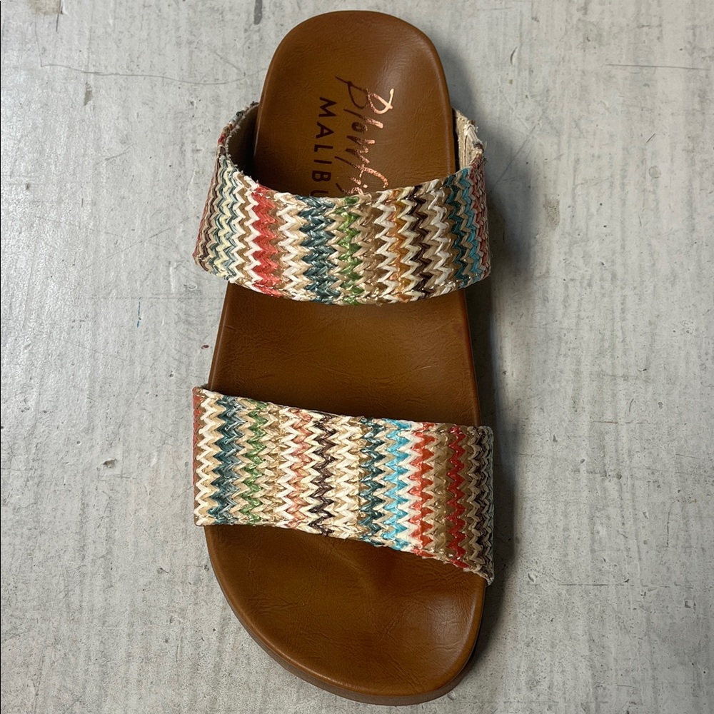 Multicolor Woven Strap Slide Sandal - Brown